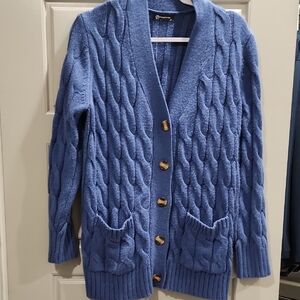 Blue Cable Knit Cardigan Sweater